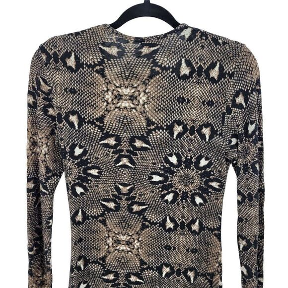 Vintage 90s Bluemarine Bodycon Dress M Brown Plunging V Logo Ruched Snake Italy - Picture 7 of 10